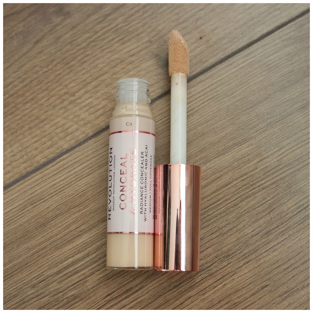 make up revolution conceal & hydrate concealer foundation c3 f2 fair dry skin review swatch application makeup look